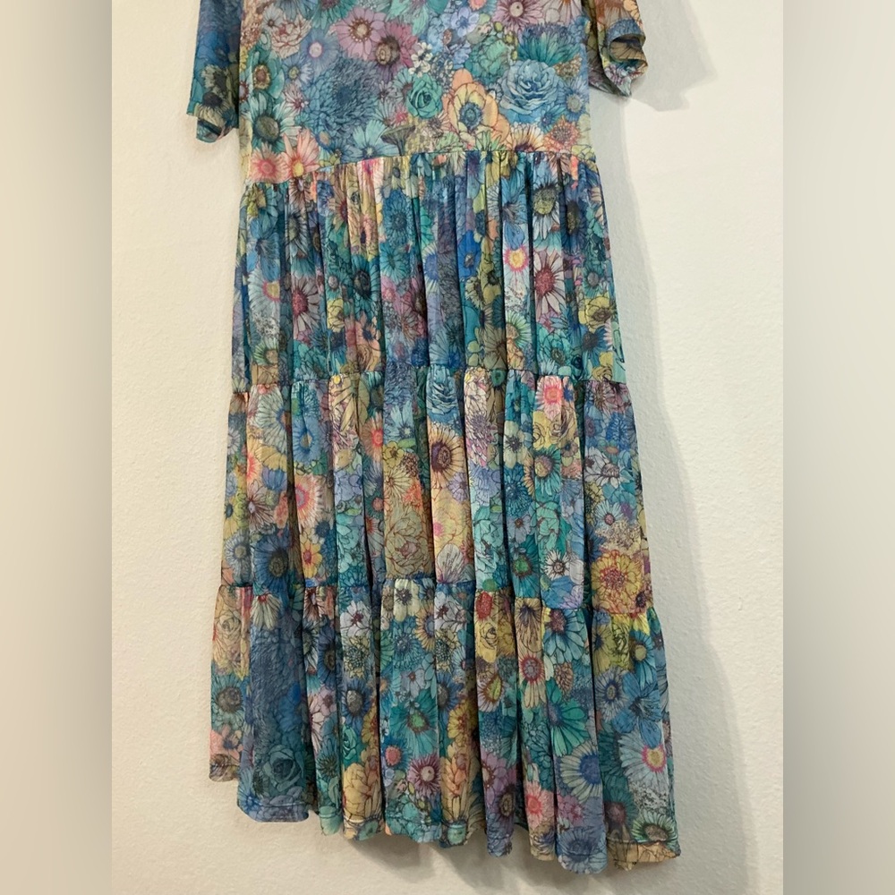 Johnny Was Florentina Mesh Tiered Slip Dress Multi Floral Size Medium - Picture 9 of 16